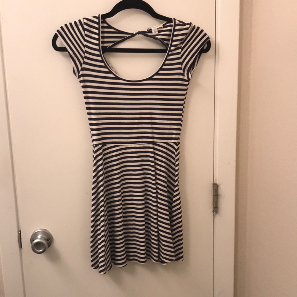 Blue and white striped shower sleeve dress